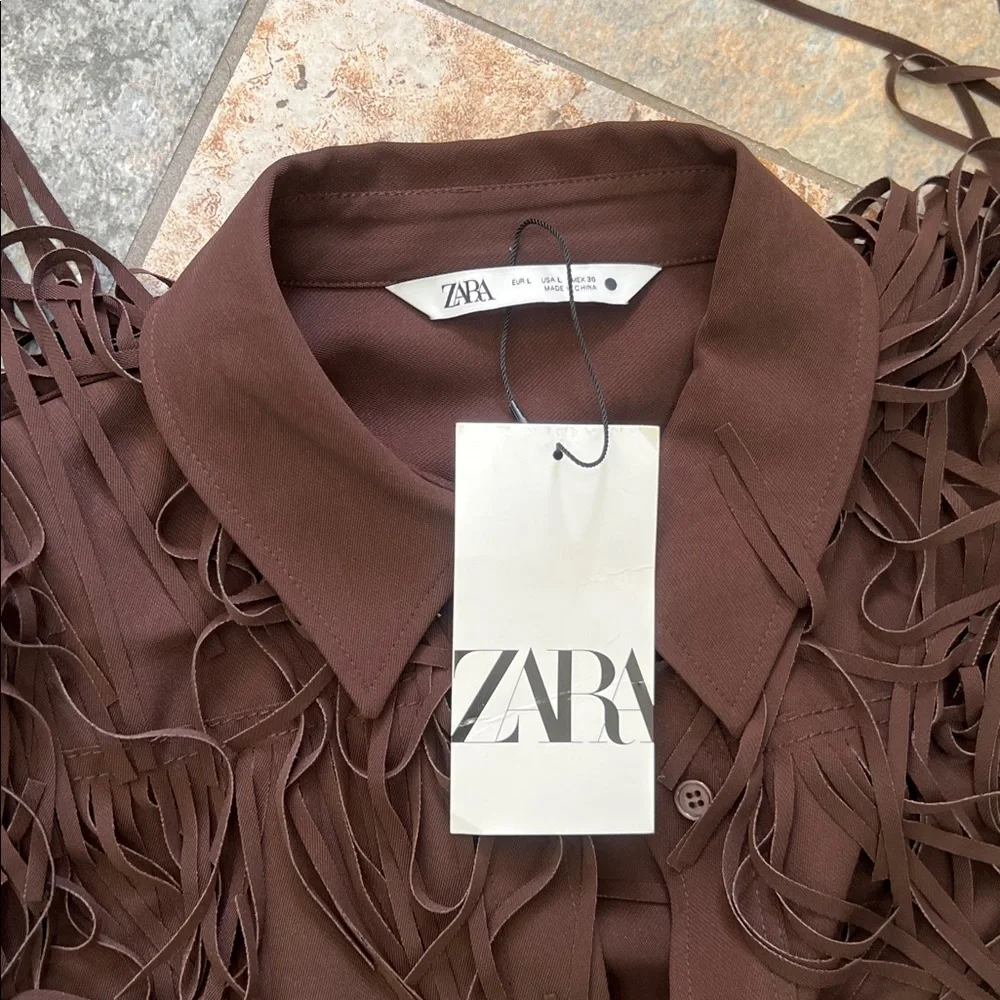 Zara Dark Brown Fringe Shirt - Picture 3 of 4